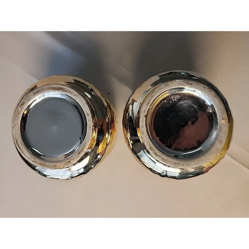 Lot 4 Votive/Tea Light Holders Hammered Gold Cut Out 2pc & Heavy Round Glass 2pc